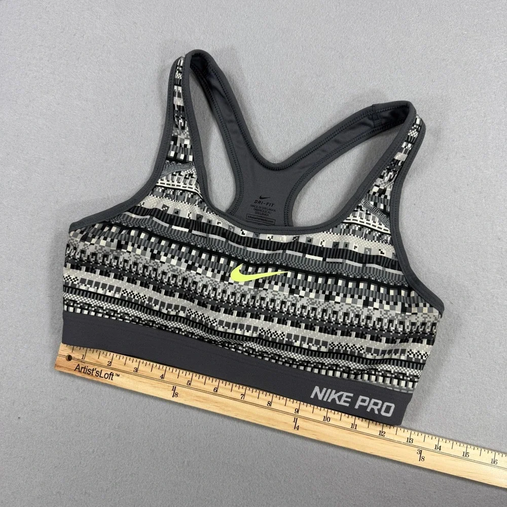 Nike Sports Bra Women Medium Gray Geometric Aztec Dri-FIT Racerback Athletic Gym